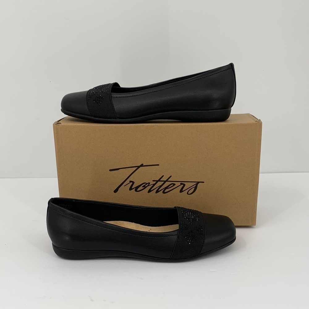 Trotters Samantha ballet flat shoe black gem crystal comfort new 9.5 WIDE 9.5W
